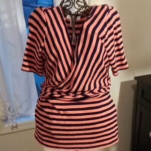 Motherhood Maternity Pink and Black Striped Blouse